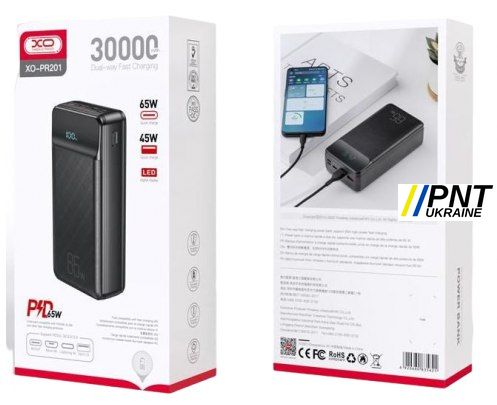 Павербанк для НОУТБУКА PR201 30000mAh 65W Fast Charge Digital Display Power Bank (QC22.5W / PD65W) XOPR20130 фото