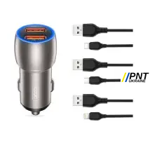 Aвтомобільний зарядний пристрій USB: CC52 Metal Smart Dual USBQC3.0 36W Car Charger, у комлекті разом із кабелем Lightning cable XOCC52APP фото