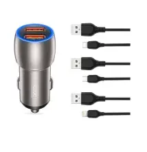 Aвтомобільний зарядний пристрій USB: CC52 Metal Smart Dual USBQC3.0 36W Car Charger, у комлекті разом із кабелем Lightning cable XOCC52APP фото