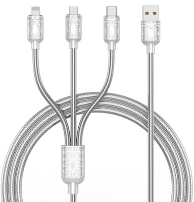 Кабель NB216 3 in 1 3A usb cable L=1.2M silver XONB216SI фото