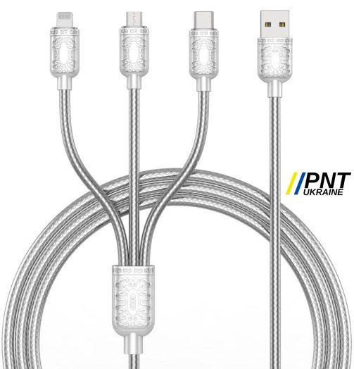 Кабель NB216 3 in 1 3A usb cable L=1.2M silver XONB216SI фото